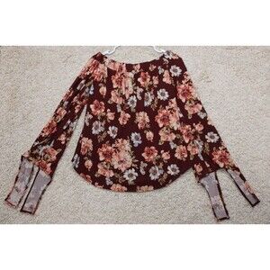 Boho Blouse Floral Trim Extra Wide Double Bell Sleeves Black Large Colorful H&H